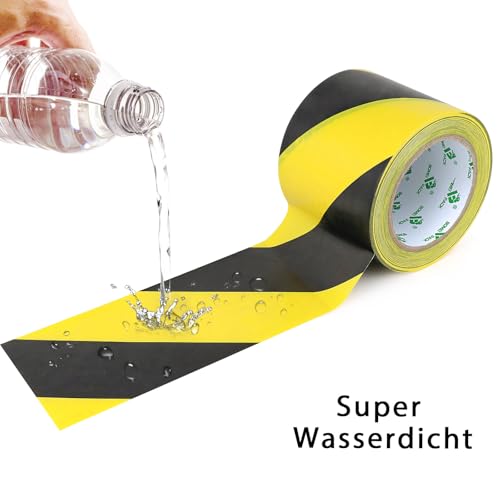 BOMEI PACK Warnklebeband Gelb Schwarz Warnband Gefahr Warnung PVC Für Bodenkennzeichnungen 33m (100mmx33m)