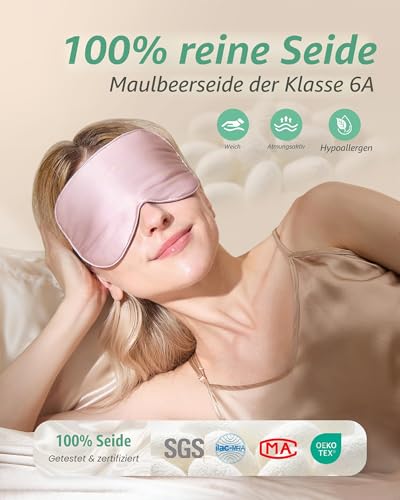 Seiden-Schlafmaske, 2er-Pack Augenmaske aus 100% echter natürlicher reiner Seide mit verstellbarem Riemen, Augenmaske zum Schlafen, BeeVines Augen-Schlafschutz für Yoga-Reisen, blockiert Licht