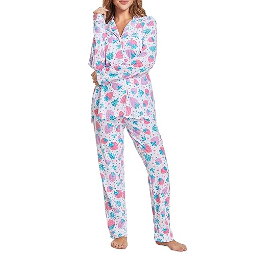 Image of Tugege Pajamas Set Long Sleeve Sleepwear Womens Button Down Nightwear Pj Sets