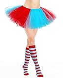 Adult Tutu Skirt 5 Layered Tulle Tutu Skirt Princess Runners Costumes Tube Socks for Women (Blue and Red,Adult)