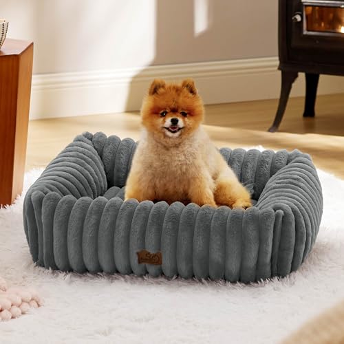 Image of Bedsure ComfyFleece Dog Bed for Small Medium Dogs Washable,25in Warm Grey