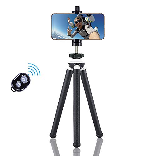 Fugetek Flexible Phone Camera Tripod Stand, Rugged Design, Fully Adjustable Legs, Waterproof, GoPro, iPhone XR/XS Max, XS/X, 8/8P, Android Samsung Galaxy Holder, With Wireless Bluetooth Remote (White)