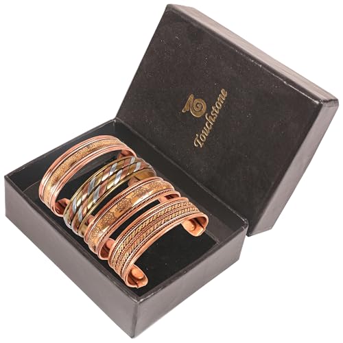Image of Touchstone copper bracelets | gift for men women |adjustable 100% pure solid real magnetic jewelry | handmade bracelet set combo | rope braided tibetan bangles.