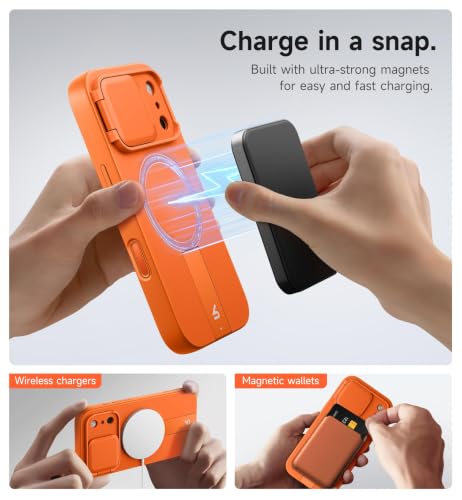 Image of SURITCH for iPhone 17 Pro Case with Camera Control Cover, Camera Cover and Adjustable Kickstand, Compatible with MagSafe, Shockproof Bumper Protective Cases 6.3 Inch, Orange