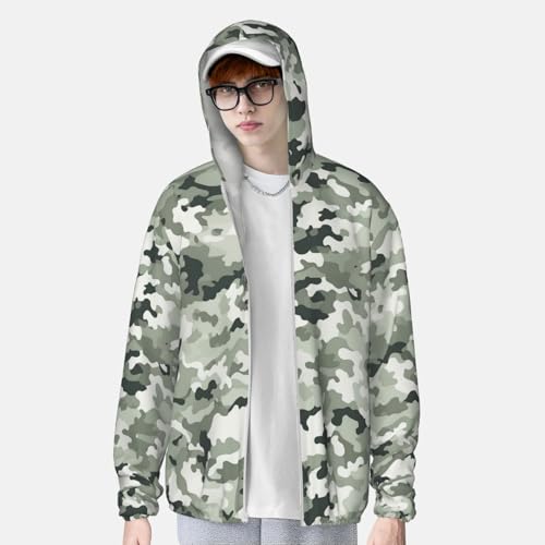 Camiseta masculina de camuflagem branca com capuz FPS 50+ proteção solar feminina manga longa Rash G