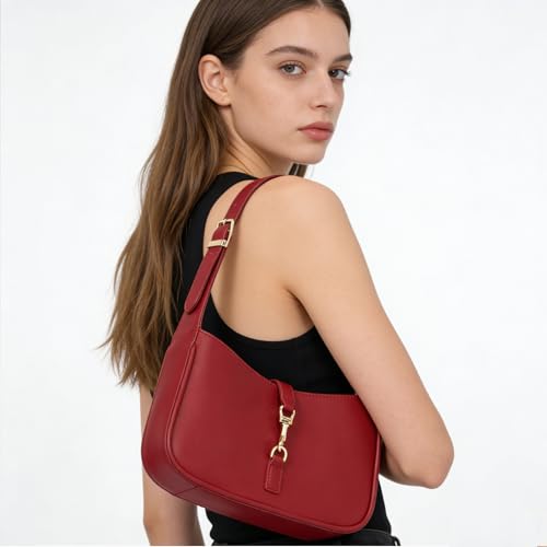 Image of JQWSVE Shoulder Bags for Women Burgundy Purse Trendy Small Handbag Faux Leather Shoulder Purse Everyday Bag