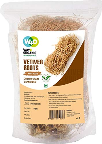 Vetiver Root/Dried Khus-Khus/Vetiveria Zizanioides (50 Grams), Young Roots Not Aged Matured Roots, Natural Herbal Coolant - Way4Organic (1 Pack)