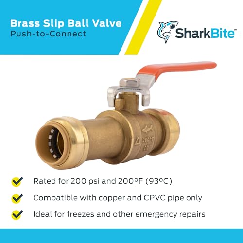 Image of SharkBite 3 /4 Inch Slip Ball Valve, Pack of 6, Push to Connect Brass Plumbing Fitting, PEX Pipe, Copper, CPVC, PE-RT, HDPE, 24736LFZ