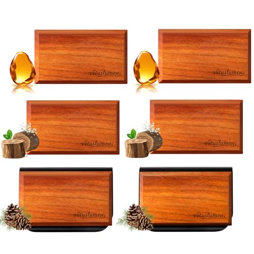 Image of 6 Pack Wood Car Air Freshener -3 Scents(Amber-Teak-Pine) Wooden Air Freshener, Natural Essential Oil Scents - Metal Clip Included