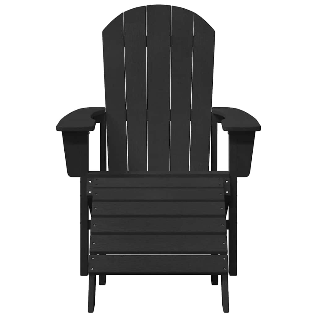 Krzesło Adirondack Czarny 82 x 74 x 92 cm HDPE Nowoczesny Fotel Ogrodowy z Podnóżkiem Wodoodporny na Taras Szerokie Podłokietniki Odporny na Warunki Atmosferyczne