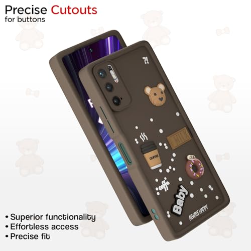 Image of Pikkme Back Cover for Xiaomi Redmi Note 10T 5G | Cute Fun Cartoon 3D Bear Silicone Full Body Protection Bumper Case (Brown)