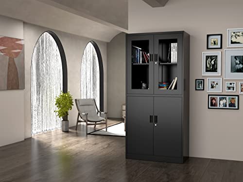 Bysnoe Metal Storage Cabinet With Locking Door Bookcase Cabinet 71 Inch Steel Storage Locker 2-Tier Adjustable Shelves For Home Office Garage Assembly Required (Black) #TOP1