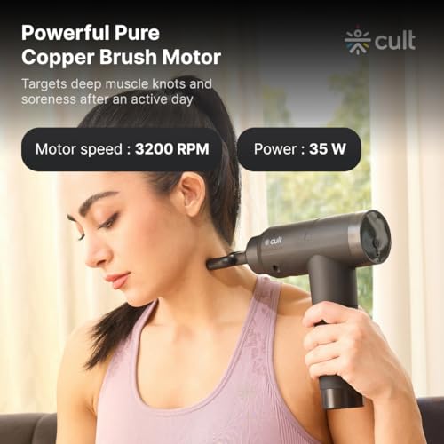 Image of CULT Volt Pro, Full Body Professional Gun Massager, 4500 mAh battery, QuietMotion Tech, Deep Tissue Percussions, 4 Interchangeable heads, 6 Speed levels, Silicone head, Carry Pouch.