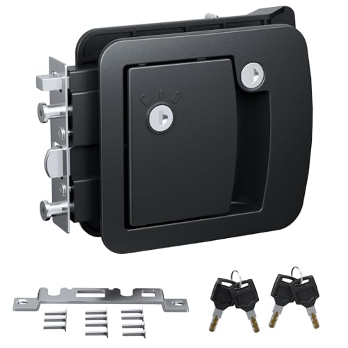 HZRVTECH All-Metal RV Door Lock Replacement, Black Motorhome Door Latch Lock Fits 4.25 x 4.50 Opening for Class A and Class C RVs, Includes 4 Keys