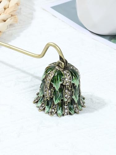 Fxvhojq Candle Snuffer Safe Candle Extinguisher with Long Handle Elegant Decorative Candlesnuffer Metal Candle Stopper Vintage Candlesnuffer for Putting Out Candle Flame Safely (Green)
