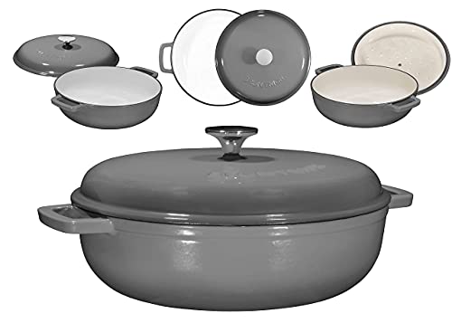 Bruntmor 4.5 Quart Pre-Seasoned Enameled Cast Iron Dutch Oven With Dual Handles And Lid, Grey Cast Iron Skillet, Shallow Cookware Braising Pan For Cast Iron Casserole Dish, Crock Pot #TOP4