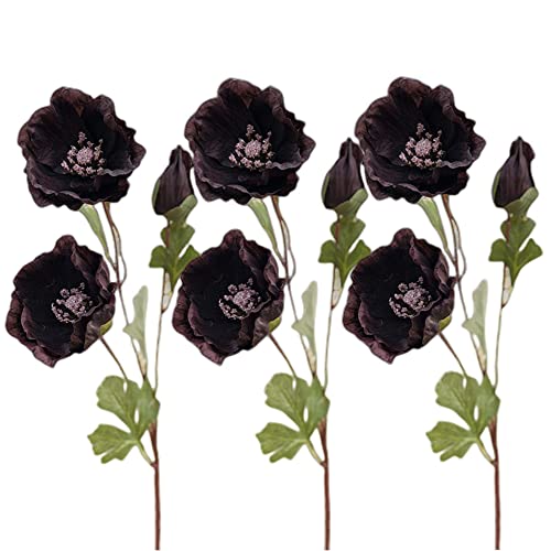 Xzjmy 3Pcs Artificial Poppies Flowers,Silk Flowers,Fake Flowers,Artificial Flowers Suitable For Core Decorations,Weddings,Homes,Artistic Decorations,And Props,Black #TOP15