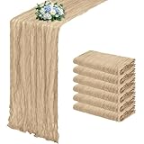 RealBox 6 Pack Beige Cheesecloth Table Runner 17x108 Inch Semi Sheer Boho Gauze Cheese Cloth Fabric Table Runners, for Wedding Party Baby Shower Birthday Home Decor Garden Farmhouse