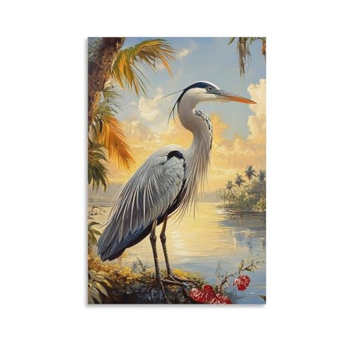 DHBANEIOK Egret Quadro Su Tela Stampe Da Parete Decorazioni Da Parete Quadri Moderni Stampa Su Tela Pittura Poster Da Parete Di Arte Per Camera Da Letto Soggiorno 08x12inch(20x30cm)