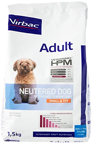 Virbac Veterinary HPM Vet Dog Ad Neutered S & Toy - Cibo per cani, 1,5 kg