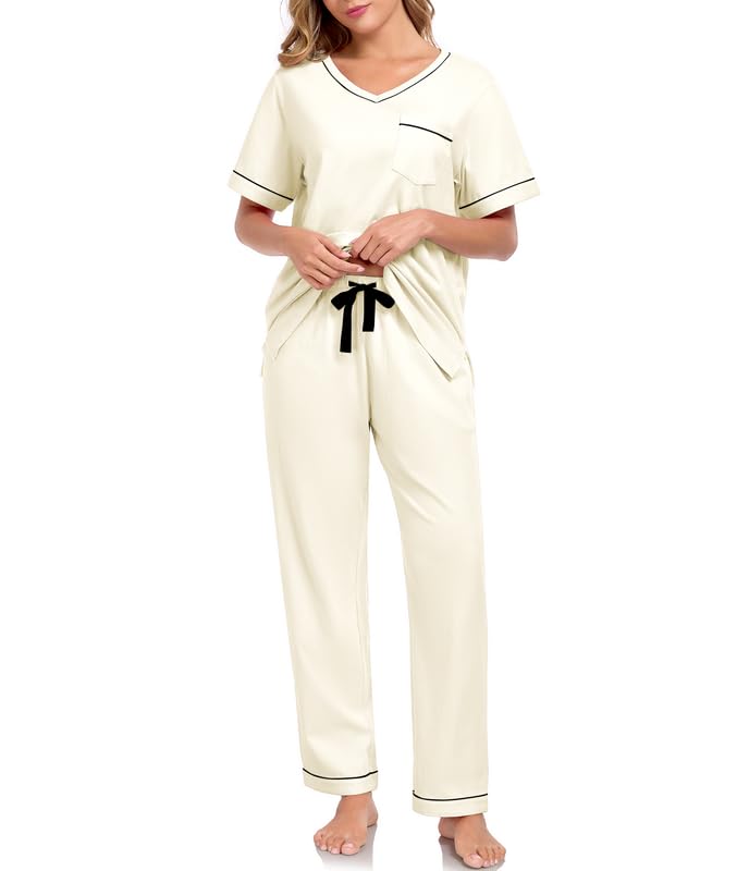 COLORFULLEAF Negligee - Camicia da notte da donna, a maniche lunghe, con scollo a V, da donna