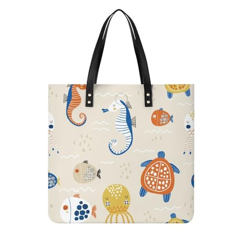 Tote bag pour voyage tortue poisson | Grand sac à main shopper pour femmes