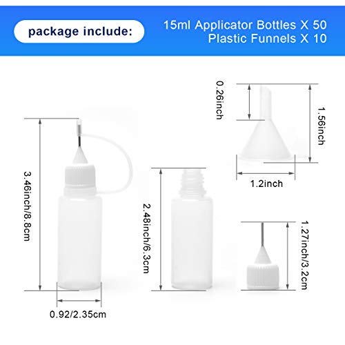 Ahier Precision Tip Applicator Bottle, Glue Applicator Bottles, 50 Pcs 15Ml Precision Tip Applicator Bottles With 10 Plastic Funnels, For Acrylic Painting, Quilling, Alcohol Ink(Precision Tip Bottle) #TOP1