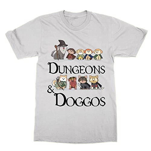T-shirt Dungeons and Doggos blanc idéal pour vos soirées jeux de rôle entre amis