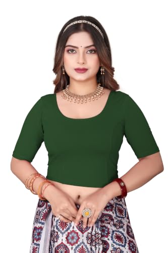 Image of SEEANS Cotton Fabric Readymade Full Stretchable Plain Blouse for Women (Bottle Green, 41" to 45" Bust)
