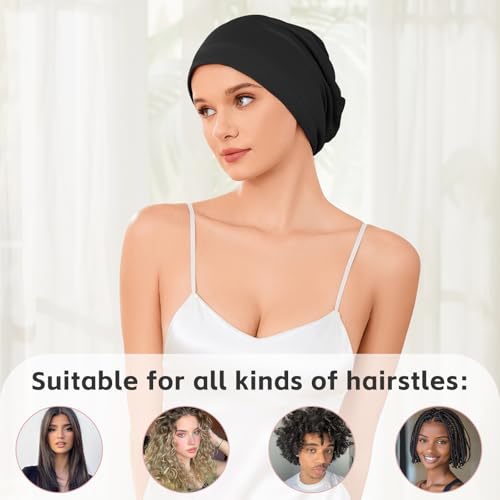 Image of ZHENSILK Silk Bonnet for Sleeping Women, Adjustable Silky Satin Lined Sleep Cap, Silk Hair Wrap Slouch Beanie Hat