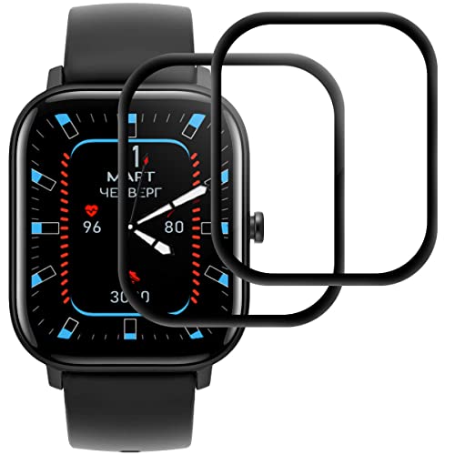POOPHUNS Schutzfolie Kompatibel mit Amazfit GTS 2/GTS 2e/GTS, 3D Full Cover Displayschutzfolie Kompatibel mit Amazfit GTS 2e Folie, Anti-Kratzer, Blasenfrei, Anti-Fingerprint-2 Stück Cover