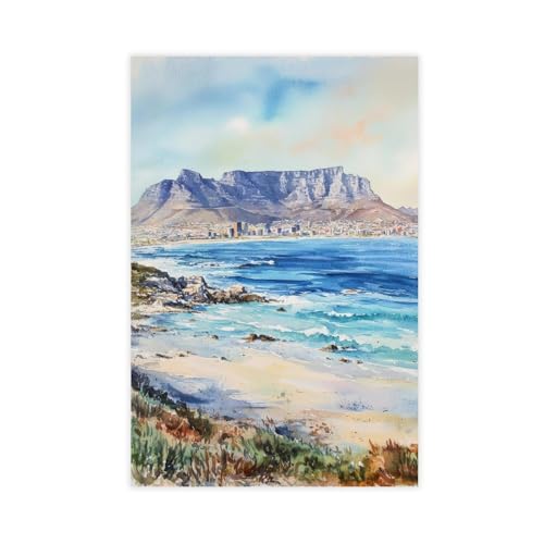 IJODA Cape Town Watercolor Poster Cape Town Travel Wall Art Cityscape Painting South Africa Wall Decoration Poster Family Bar Restaurant Garage Cafe Art Sign Gift Unframe 12x18inch