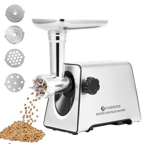 YUCHENGTECH Electric Animal Feed Pellet Machine Electric Pet Food Pellet Machine for Making Cat Dog Bird Fish Feed with 3mm/5mm/7mm/9mm Molds 110V