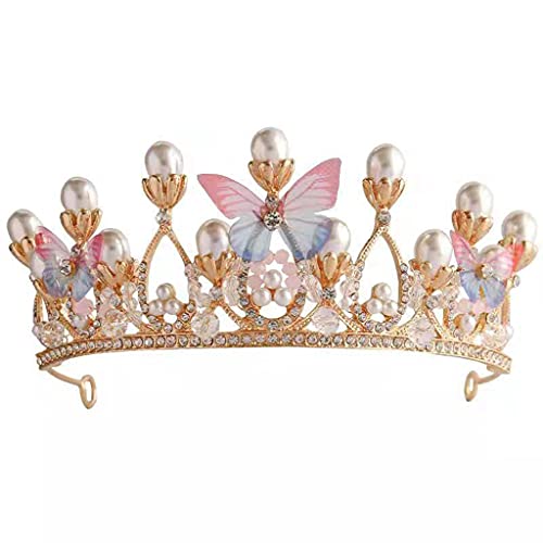 Kemelo Crystal Pearl Fascia Farfalla Cristallo Strass Diademi Decorativi Principessa Corona Accessori per Capelli Vintage Lucidi, Fasce Uomo