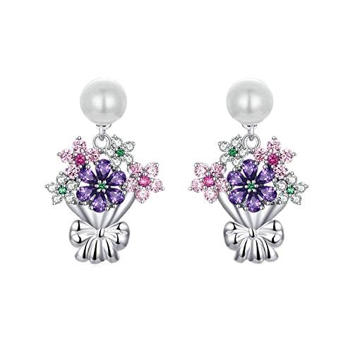 Boucles d'oreilles bouquet de fleurs argent 925 de créateur avec perles haut de gamme