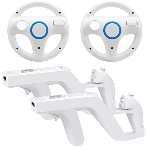 Arrocent Steering Wheel and Zapper Gun Set Compatible with Wii Wii U Remote (Pack of 2, White) by Arrocent - Used condition - US$21.29