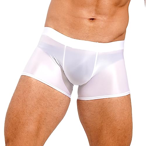 Men's Oil Glossy See Through Swim Shorts Sports Quick Dry Solid Square Leg Training Swimsuit