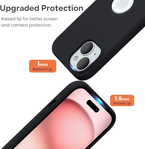 Elzzi Microfiber Logo Cut Cover Compatible for iPhone 15 Case Liquid Silicone Cases Non-Slip Full Body 4 Layer Protective Covers Shockproof Back Cover with High Raised Camera Lips (6.1 inch, Black) 4 41EBjyURAPL