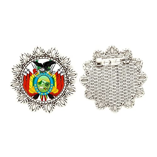 Broche de plata emblema de Bolivia heráldica patriótica tamaño mediano