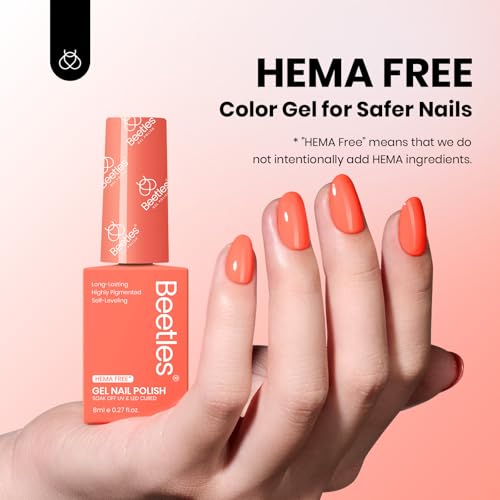 Image of Beetles Coral Orange Gel Polish - 8ML Hema Free Neon Bright Orange Peach Coral Gel Polish Passionate Fireworks Soak Off UV Colorful Bottle Nail Art Manicure