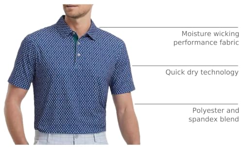 Image of M MAELREG Mens Golf Shirt Short Sleeve Dry Fit Print Moisture Wicking Performance Patterns Collared Polo Shirt