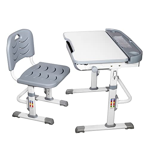 Interior Elements Children's Adjustable Desk Set, Chair And Desk For Kids, Plastic, Grey And White #TOP1
