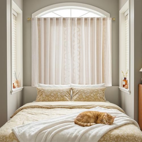 Image of jinchan Ivory Floral Linen Kitchen Tier Curtains 50x54 Inch 2 Panels