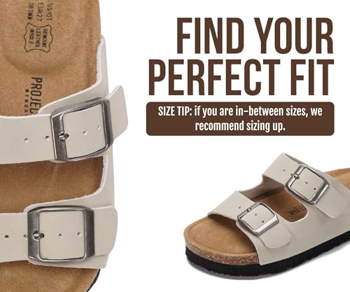 Image of Project Cloud Kids Sandals 100% Genuine Leather - Natural Cork Footbed Non-Slip Slides for Kids - Lightweight Boys & Girls Sandals - Water-Resistant Girls & Boys Sandals