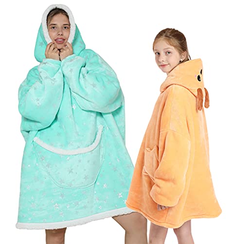 Sudadera de gran tamaño con capucha para adultos y niños, sudadera con capucha grande, diseño premium con bolsillo frontal, suéter gigante, acogedor, difuso para mujeres y niñas, Estilo O, Talla única Cover