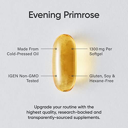 Sports Research Evening Primrose Oil (1300mg) Cold-Pressed with No fillers or Artificial Ingredients, Non-GMO Tested - Gluten and Soy Free (120 Liquid Softgels)