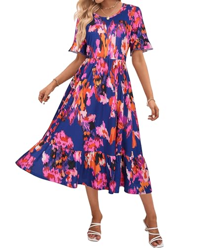 Image of STYLEWORD Womens Summer Casual Short Sleeve Flowy Midi Beach Dress
