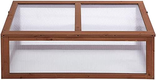 Wooden Coldframe Greenhouse With Transparent Poly-carbonate Glazing Greenhouse For Outdoor Garden Flower Vegetable Planting Storage Plant Beds - L100xW65xH40 cm