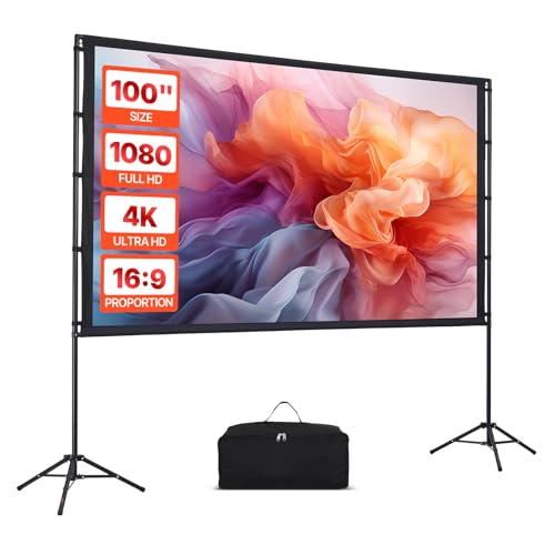 Image of VEVOR Projector Screen with Stand, 100 Inch 160° Wide Angle Indoor Outdoor Projection Screen, 16:9 4K HD Wrinkleless Portable Dual-Tripod Screens with Carry Bag, for Movie Home Theater Presentation
