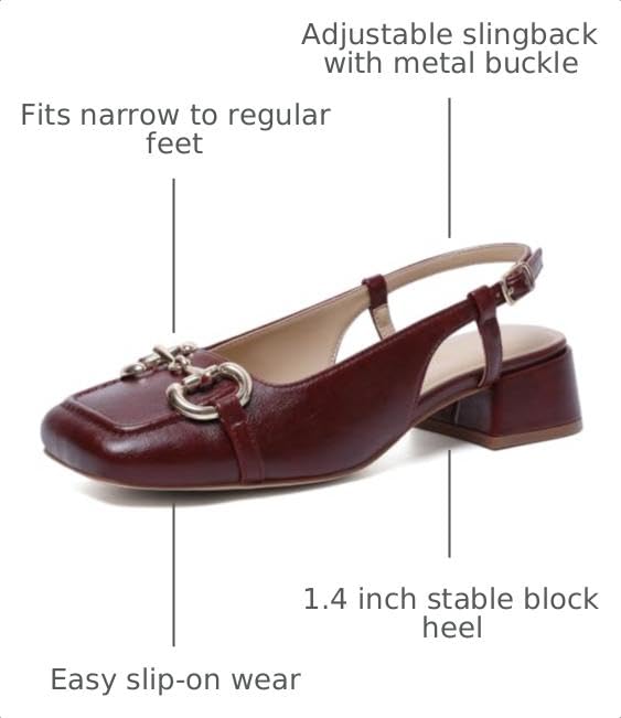 Image of Mostrin Mary Jane Shoes Women Slingback Chunky Low Heels for Women Closed Rounded Toe Ankle Strap Pumps Daily Wedding Party Dress Shoes